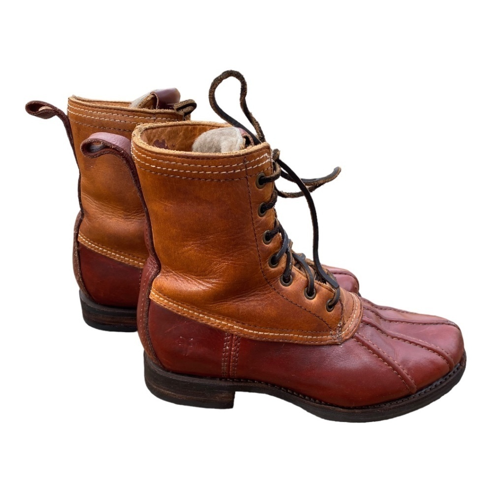 Frye Two-Tone Brown/Tan Leather Lace-Up Winter Boots - Picture 9 of 10